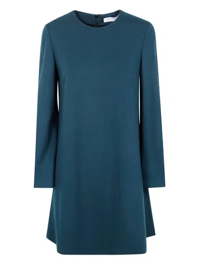 Harris Wharf London Long-sleeved Wool Day Dress In Blue