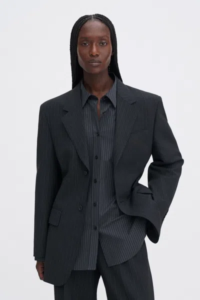 Filippa K Black Pinstripe Jacket In Animal Print