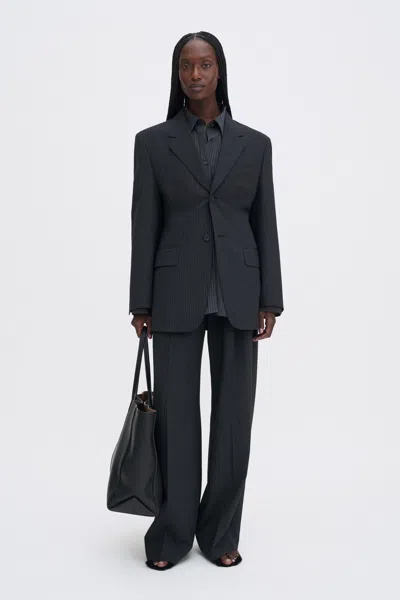 Filippa K Black Pinstripe Jacket In Animal Print