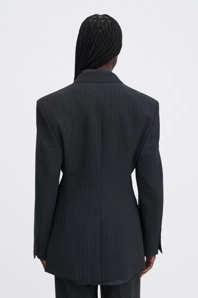 Filippa K Black Pinstripe Jacket In Animal Print
