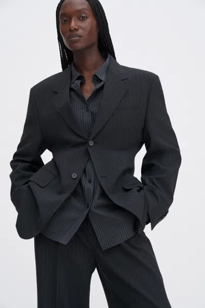 Filippa K Black Pinstripe Jacket In Animal Print
