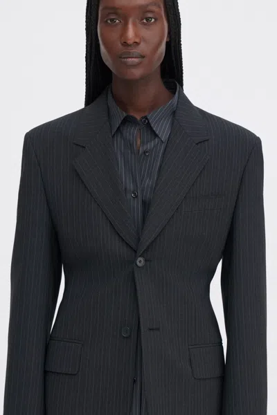Filippa K Black Pinstripe Jacket In Animal Print
