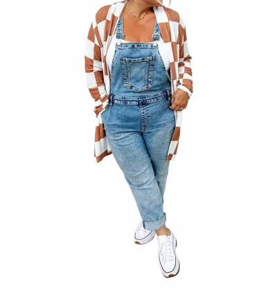 Blakeley Lola Checkered Print One Size Cardigan In Brown/white In White