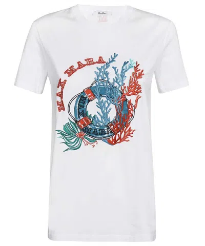 Max Mara Embroidered-coral T-shirt In White