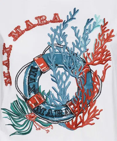 Max Mara Embroidered-coral T-shirt In White