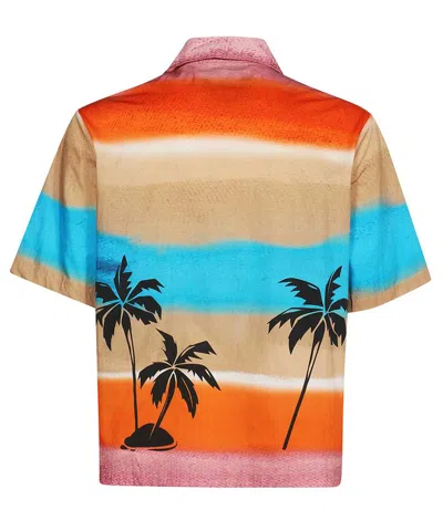 Barrow Multicoloured Bowling Shirt With Logo And Palm Trees In Black