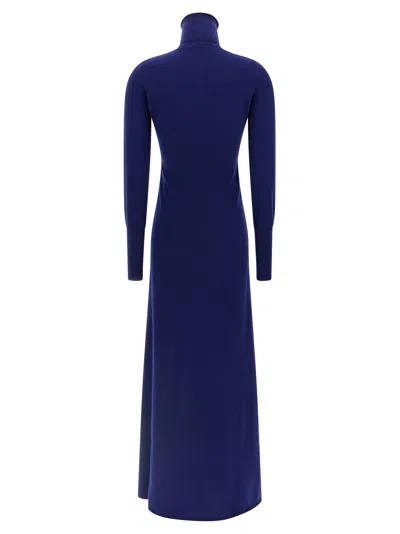 Tom Ford High Neck Buttoned Maxi Dress With Long Sleeves In Blue