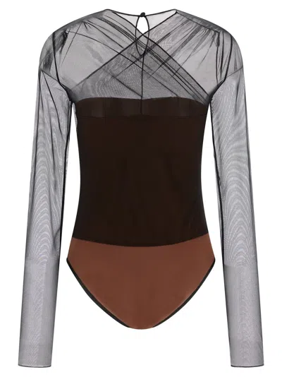 Nensi Dojaka 'mesh Overlay Geometric Pattern Bodysuit' In Black