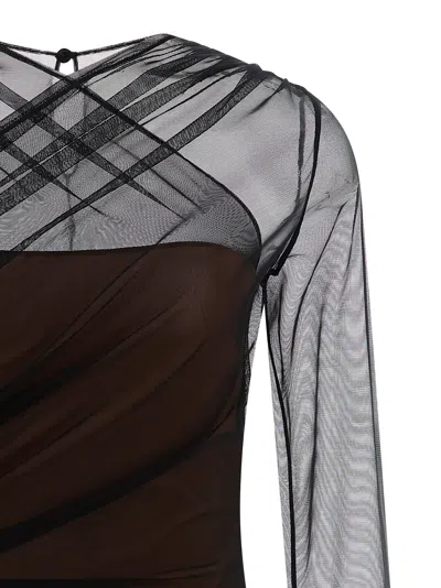 Nensi Dojaka 'mesh Overlay Geometric Pattern Bodysuit' In Black