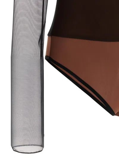 Nensi Dojaka 'mesh Overlay Geometric Pattern Bodysuit' In Black