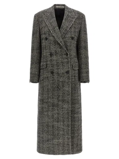 Tagliatore Wool Double-breasted Coat Herringbone Pattern In Gray