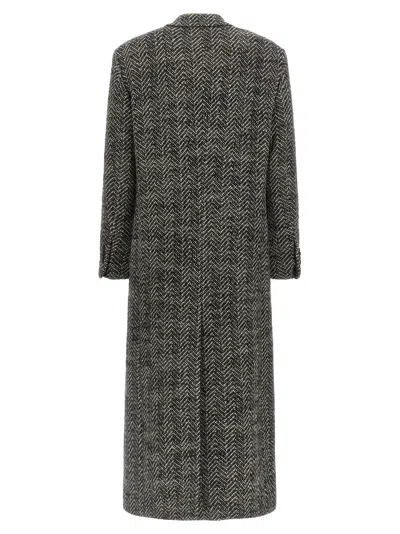 Tagliatore Wool Double-breasted Coat Herringbone Pattern In Gray