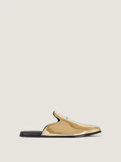 Givenchy Label Flat Mules In Mirror Effect Leather In Gold