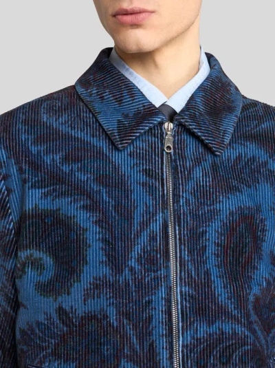 Etro Velvet Bomber Jacket With Print In Blue