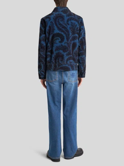 Etro Velvet Bomber Jacket With Print In Blue