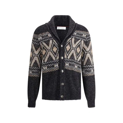 Brunello Cucinelli Wool Shawl Collar Cardigan In Black