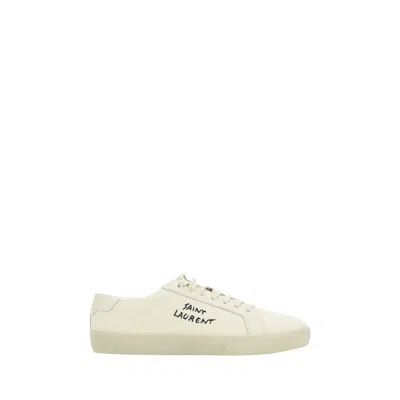Saint Laurent Court Classic Distressed Logo-embroidered Canvas And Leather Sneakers In White