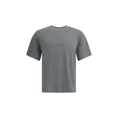 Saint Laurent Tonal Logo Embroidery Cotton T Shirt In Gray