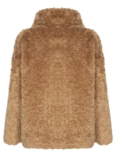 Herno Plush Faux Fur Jacket With High Collar And Buckle Closure In Brown