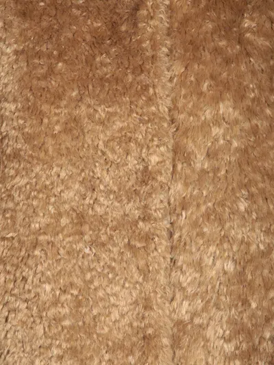 Herno Plush Faux Fur Jacket With High Collar And Buckle Closure In Brown