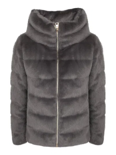 Herno Quilted Faux Fur Down Jacket In Black