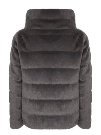 Herno Quilted Faux Fur Down Jacket In Black