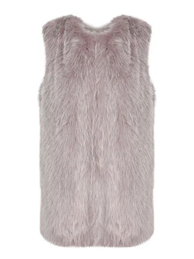 Herno Grey Sleeveless Vest With Concealed Closure On The Front In Ecofur Woman In Brown