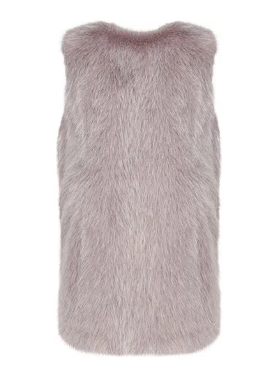 Herno Grey Sleeveless Vest With Concealed Closure On The Front In Ecofur Woman In Brown