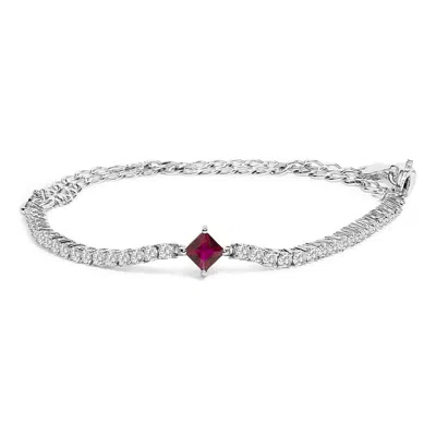 Haus Of Brilliance .925 Sterling Silver Created Ruby And Sapphire Adjustable Tennis Chain Bracelet In Silver