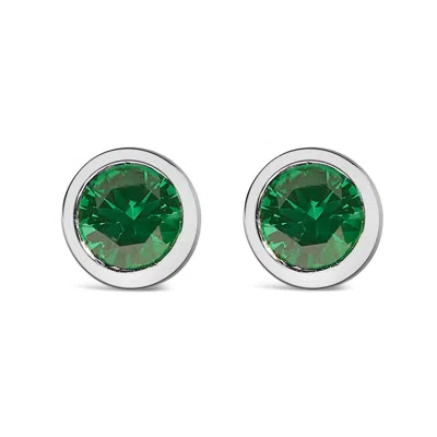 Haus Of Brilliance .925 Sterling Silver 6mm Bezel Set Created Gemstone Solitaire Stud Earrings In Green