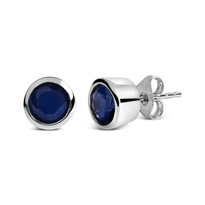 Haus Of Brilliance .925 Sterling Silver 6mm Bezel Set Created Blue Sapphire Solitaire Stud Earrings In Multi
