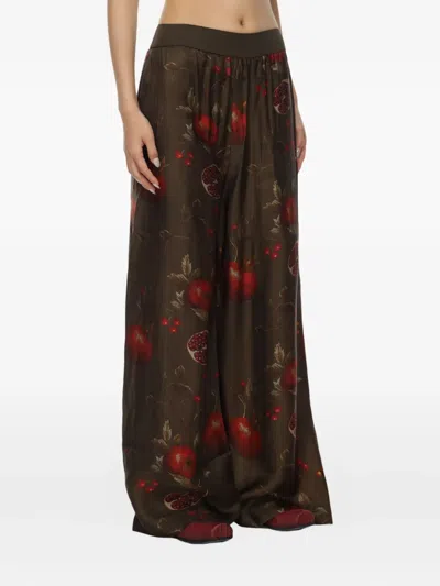 Uma Wang Wide-leg Pansy Pants With Contrasting Pomegranate Design In Brown