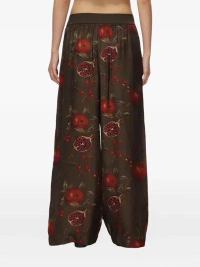 Uma Wang Wide-leg Pansy Pants With Contrasting Pomegranate Design In Brown