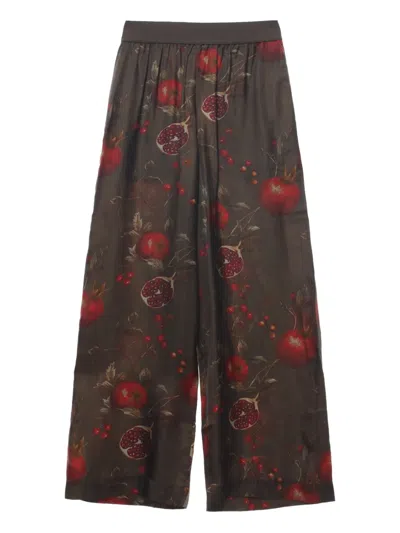 Uma Wang Wide-leg Pansy Pants With Contrasting Pomegranate Design In Brown
