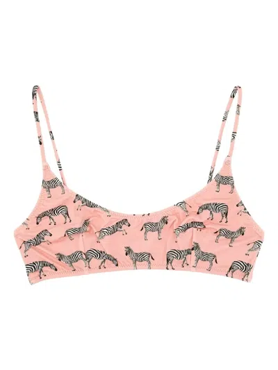 Mc2 Saint Barth "judy" Scoop Neckline Zebra Print Bikini Top In Pink