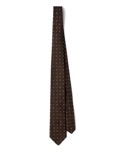 Prada Geometric-pattern Silk Tie In Brown