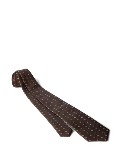 Prada Geometric-pattern Silk Tie In Brown