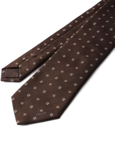 Prada Geometric-pattern Silk Tie In Brown