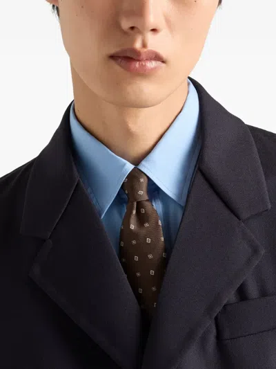 Prada Geometric-pattern Silk Tie In Brown