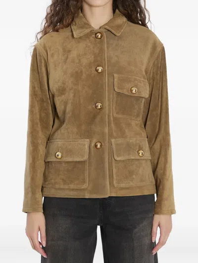 Arma Pointed-collar Flap-pocket Jacket In Brown