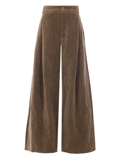 Uma Wang High-waisted Wide-leg Trousers With Button Closure In Brown