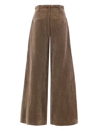 Uma Wang High-waisted Wide-leg Trousers With Button Closure In Brown