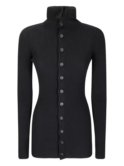 Yohji Yamamoto High-neck Ribbed Buttoned Cardigan In Black