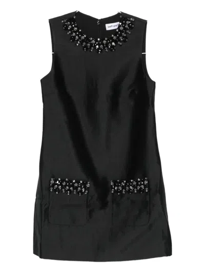 Self-portrait Black Taffeta Embellished Trim Mini Dress Clothing