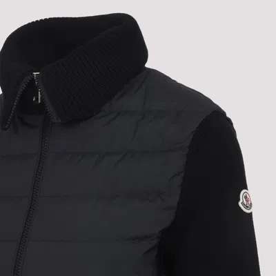 Moncler Two-material Cardigan With Goose Down Padding And High Neck In Black