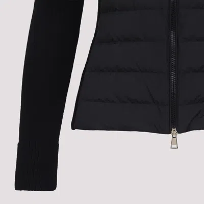Moncler Two-material Cardigan With Goose Down Padding And High Neck In Black