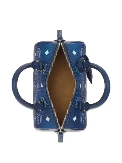 Mcm Small Ella Boston Visetos Monogram Tote Bag In Blue