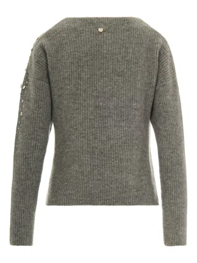 Liu •jo Liu Jo Textured Knit Sweater With Sparkling Embellishments In Gray