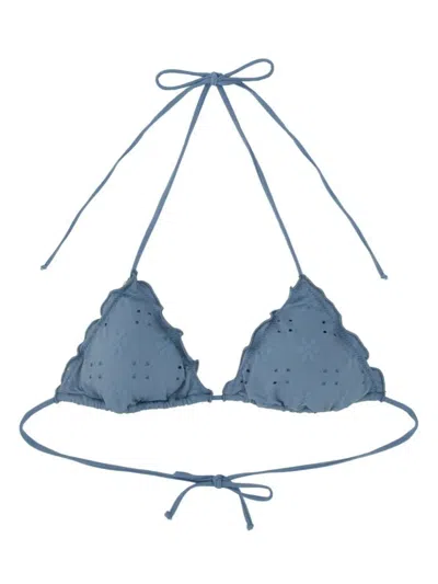 Mc2 Saint Barth Embroidered-eyelet Ruffled-details Bikini Top In Blue