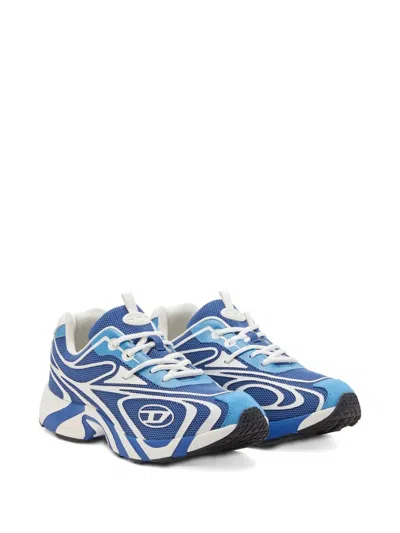 Diesel Swirl Pattern Low Top Sneakers With Rubber Sole In Blue